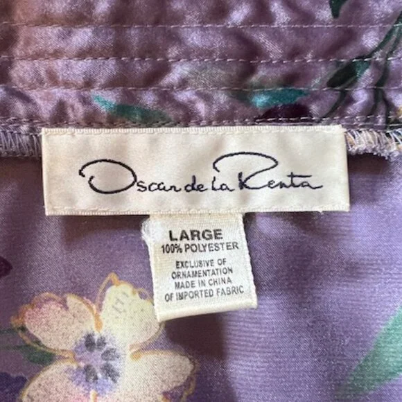 VINTAGE Oscar de la Renta  Purple Floral Belted Ribbon Design  Robe  Woman's L - Picture 3 of 10